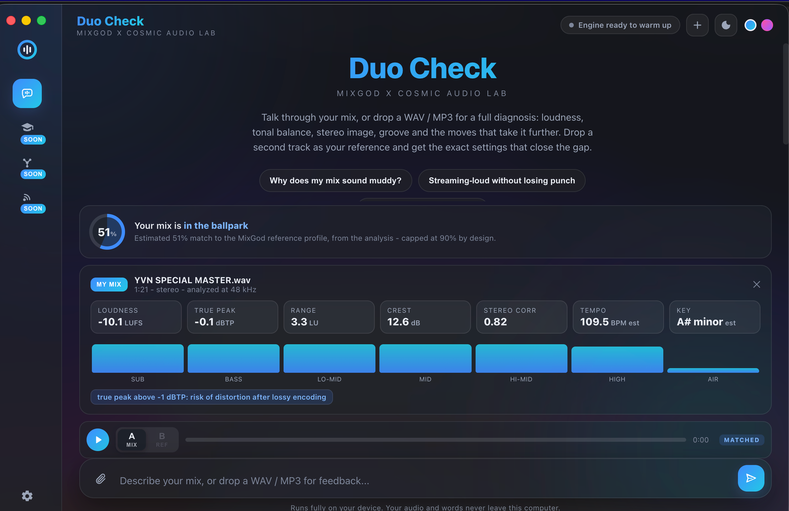 Duo Check audio analysis interface